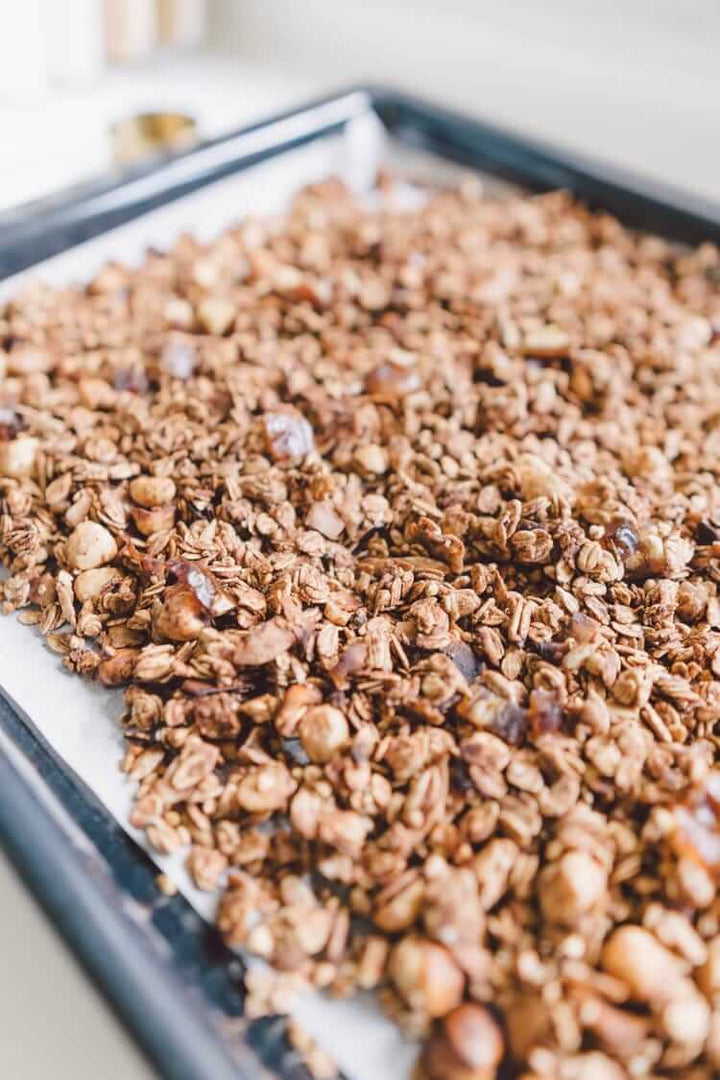 Oil-Free Superfood Cacao, Maca Granola with Hazelnuts & Dates
