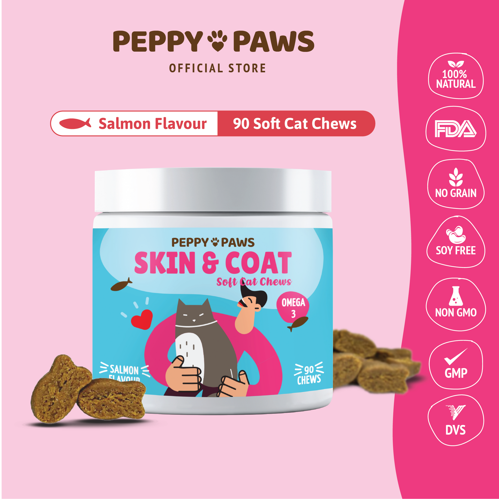 Peppy Paws Skin &amp; Coat Soft Cat Chews (90 Chews)