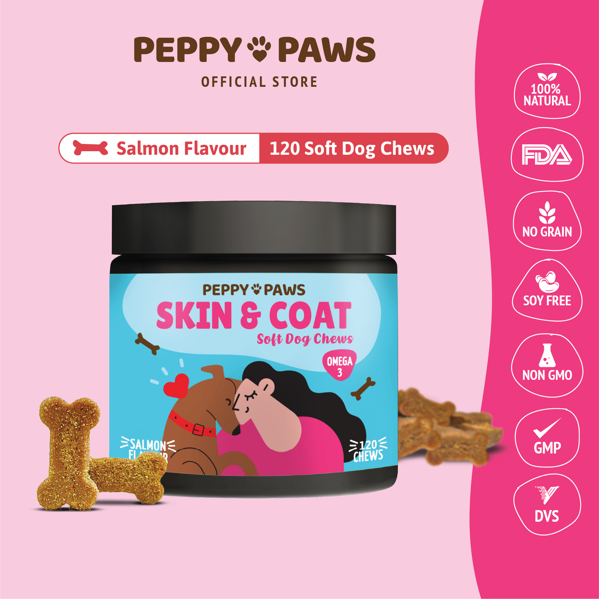 Peppy Paws Skin &amp; Coat Soft Dog Chews (120 Chews)