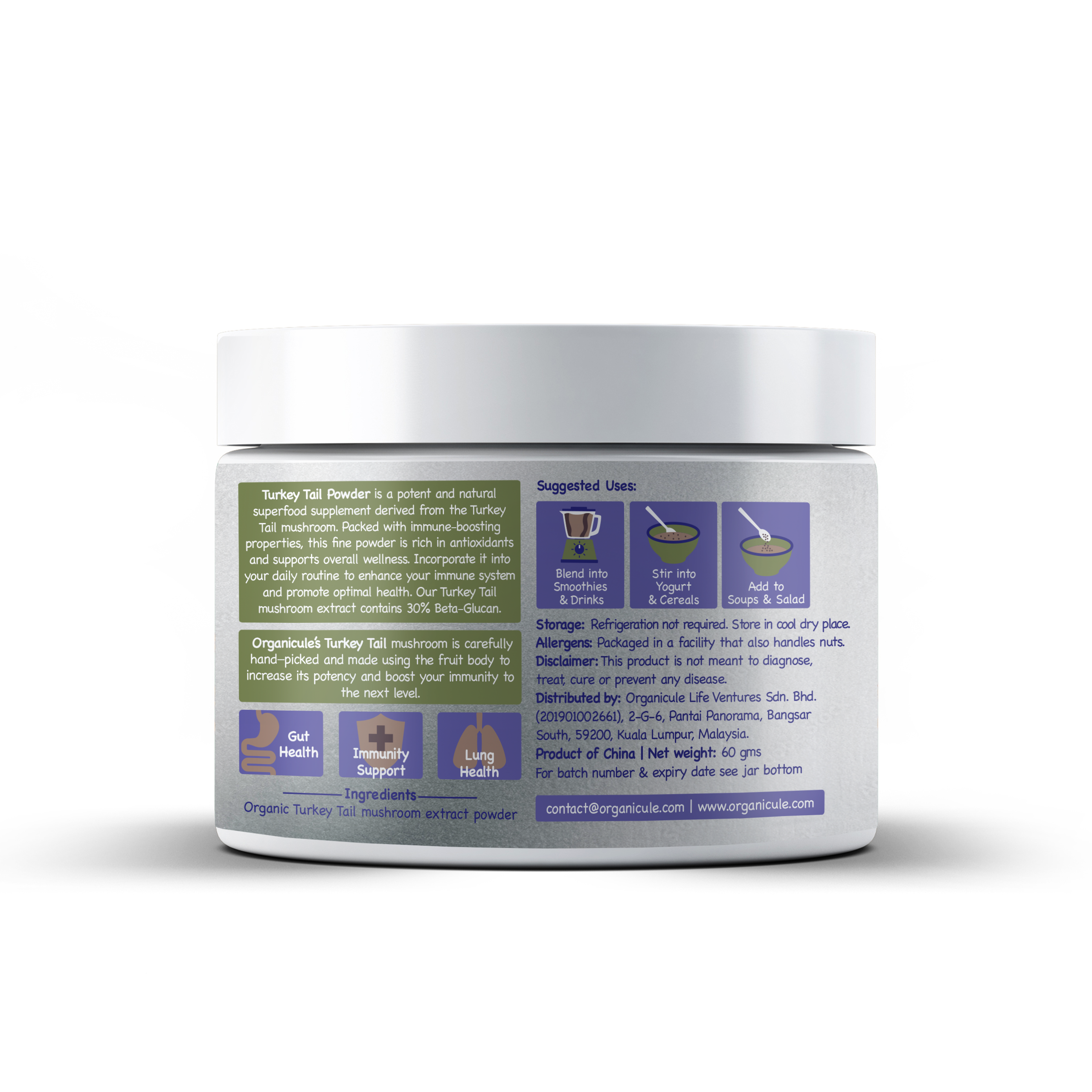 Organicule Turkey Tail Mushroom Powder 60 Grams